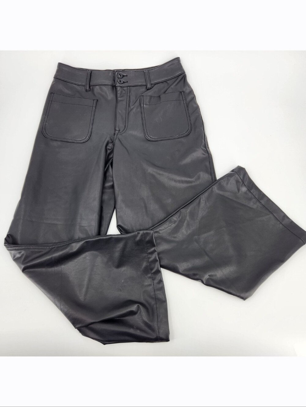 Edgely Maurices Faux Leather Pants Womens Size 12 Black High Rise Wide Leg Ankle